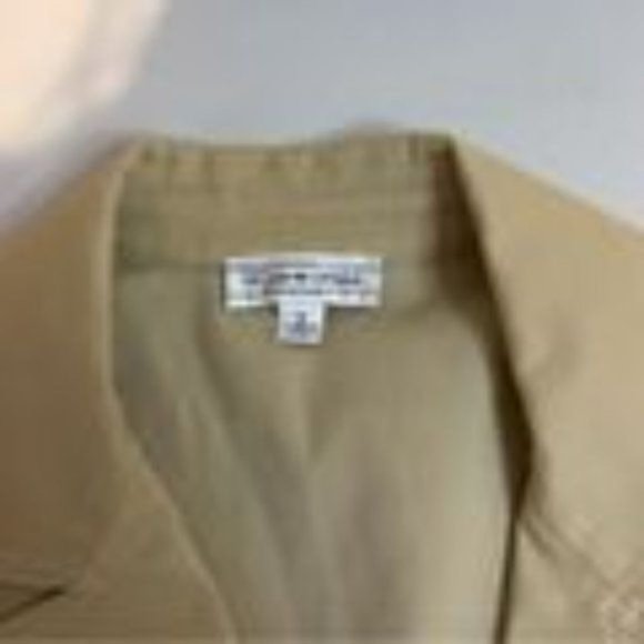 ST JOHN NOTCHED LAPEL SINGLE BREASTED TAN BEIGE BLAZER CROCHET LACE ACCENT S - Picture 4 of 8